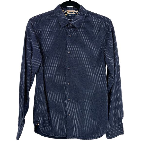 Denim & Flower Men’s Polka Dot Button Up Size Small Blue & White Formal Casual - Picture 1 of 11